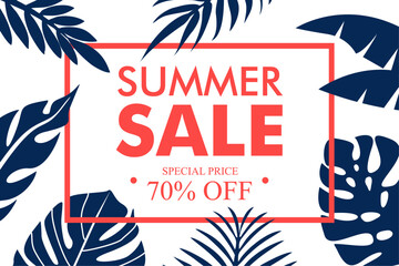 Summer sale banner template design with tropical for background