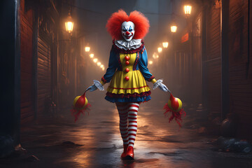 Portrait of a female clown. Generative AI - 637188966
