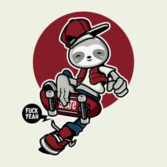 Cartoon sloth skateboarder character design