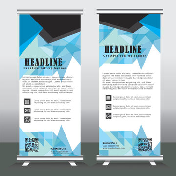roll up banner design and vector template. blue and black color , standee banner design, vertical banner, x-banner, standee Template. pull up banner, Brochure, Flyer. abstarct vector illustration