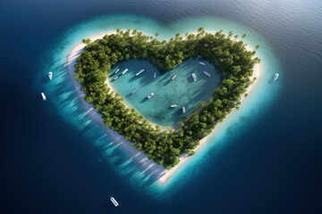 Abstract Heart shaped island in the middle of the ocean