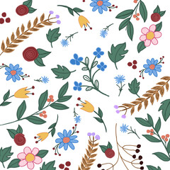 Floral summer background with several kinds of plants 