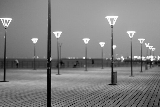 Fototapeta Night led street lights with energy-saving lamps for fashion beauty