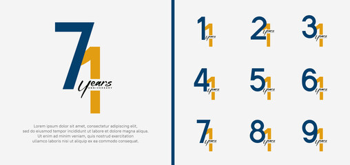 set of anniversary logo dark blue and orange color number on white background for celebration