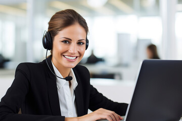 Young beauty caucasian telephone operator