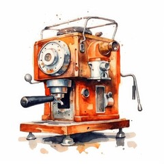 Watercolor Coffee Machine isolated on a white background