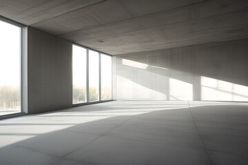 empty concrete open space interior with sunlight. empty room with windows