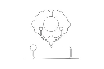Continuous one line drawing Psychology. World mental health day concept. Doodle vector illustration.