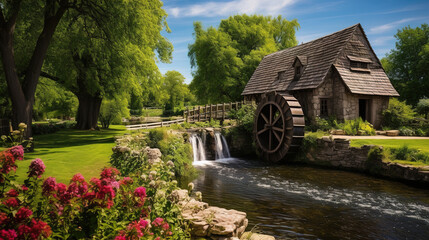 old mill in the village.Generative Ai