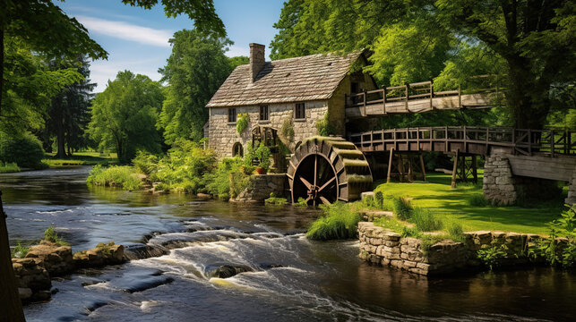 old mill in the village.Generative Ai