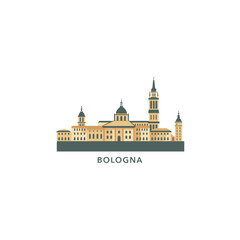 Italy Bologna cityscape skyline city panorama vector flat modern logo icon. Emilia Romagna region emblem idea with landmarks and building silhouettes, isolated clipart © Anastasiia