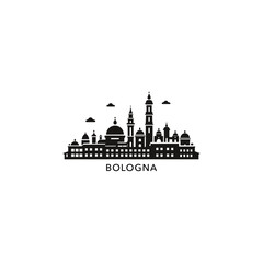 Italy Bologna cityscape skyline city panorama vector flat modern logo icon. Emilia Romagna region emblem idea with landmarks and building silhouettes, isolated clipart - obrazy, fototapety, plakaty