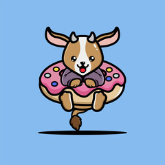 Obraz na płótnie Canvas Cute goat hug big doughnut cartoon