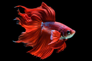Fototapeta premium a red fish with a blue tail and a black background