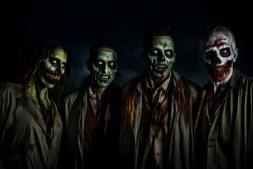 People wearing zombie costumes at halloween, halloween background - Generative AI