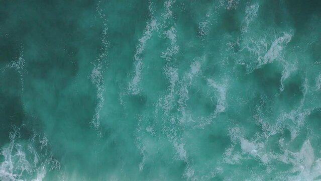 Aerial Drone Shot of Blue Tropical Churning Ocean Waves