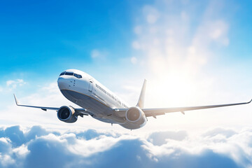 Fototapeta na wymiar 雲の上を飛ぶ旅客機　AI生成画像　ジェネレーティブAI