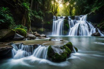 Fototapeta na wymiar waterfall in the forest generated Ai