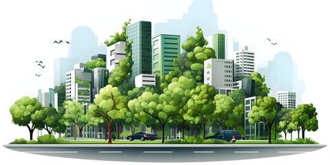 a city with several trees and a street