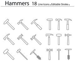 Hammers line icons editable stroke construction tools signs