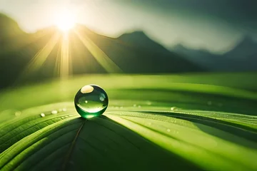 Foto op Plexiglas water drops on green leaf © kashif