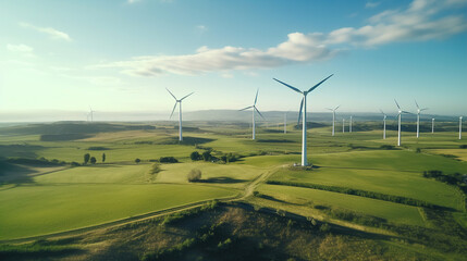 Fototapeta premium wind turbines in the field. Generative Ai