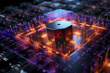  Quantum computers systems with machine learning models concept.Generated with AI