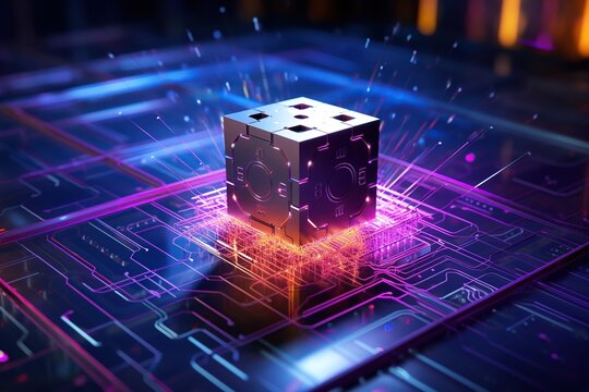  Quantum computers systems with machine learning models concept.Generated with AI