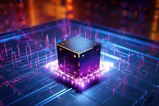  Quantum computers systems with machine learning models concept.Generated with AI