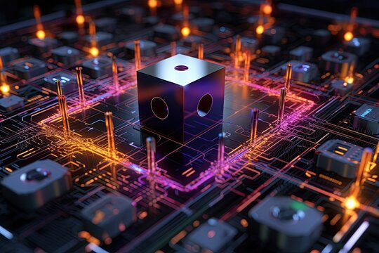  Quantum computers systems with machine learning models concept.Generated with AI