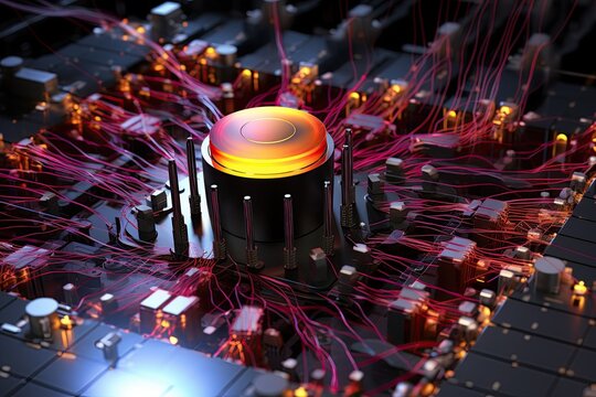  Quantum computers systems with machine learning models concept.Generated with AI