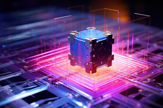  Quantum computers systems with machine learning models concept.Generated with AI