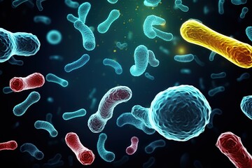 Bacteria and bacterium cells medical illustration of bacterial,Generated with AI