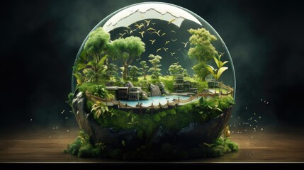 preserving biodiversity: a vibrant forest habitat enclosed in a glass orb - high-resolution image for conservation education and green initiatives - obrazy, fototapety, plakaty