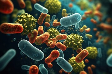 Bacteria and bacterium cells medical illustration of bacterial,Generated with AI - obrazy, fototapety, plakaty