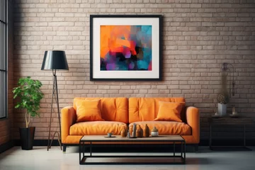 Poster mockup living room with horizontal frame © Tomi adi kartika