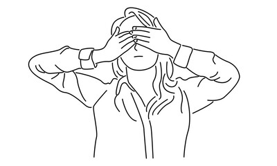 line art of woman closes his eyes with her hands