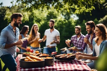 A family celebrating vacations , barbeque party - Generative AI