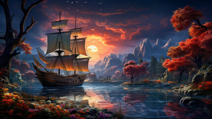Obraz premium Digital Art of a Pirate Adventure in a Hidden Cove