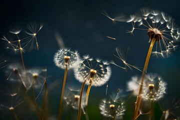 dandelion seeds on the wind, beautiful Wallpaper, Landscape, and Background - Generative AI
