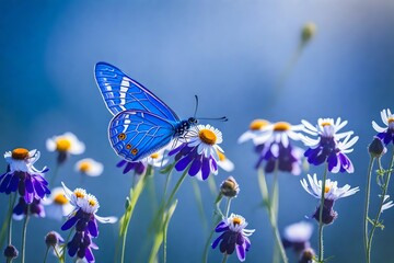 beautiful blue butterfly on a daisy flower,beautiful Wallpaper, Landscape, and Background - Generative AI