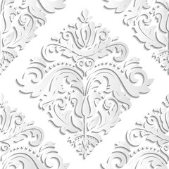 Seamless oriental ornament. Light silver traditional oriental pattern with 3D elements, shadows and highlights