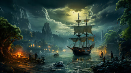 Digital Art of a Pirate Adventure in a Hidden Cove
