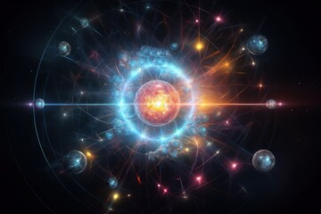 Naklejka premium The atomic nucleus is the small, dense region consisting of protons and neutrons at the centre of an atom ,