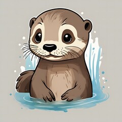 Cute Baby Otter Animal T-Shirt Design