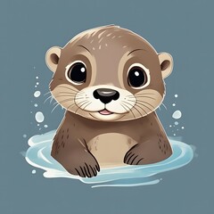 Cute Baby Otter Animal T-Shirt Design