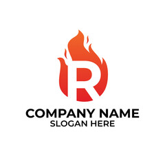 R flame logo vector. Letter R logo flames template, fire logo initials