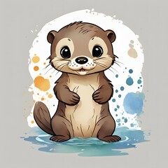 Cute Baby Otter Animal T-Shirt Design