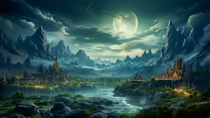 A Fantasy Landscape with a Lake, Mountains