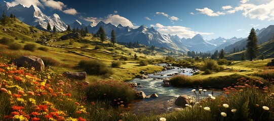 Fototapeta premium Majestic beautiful landscape wallpaper nature background Generated with AI